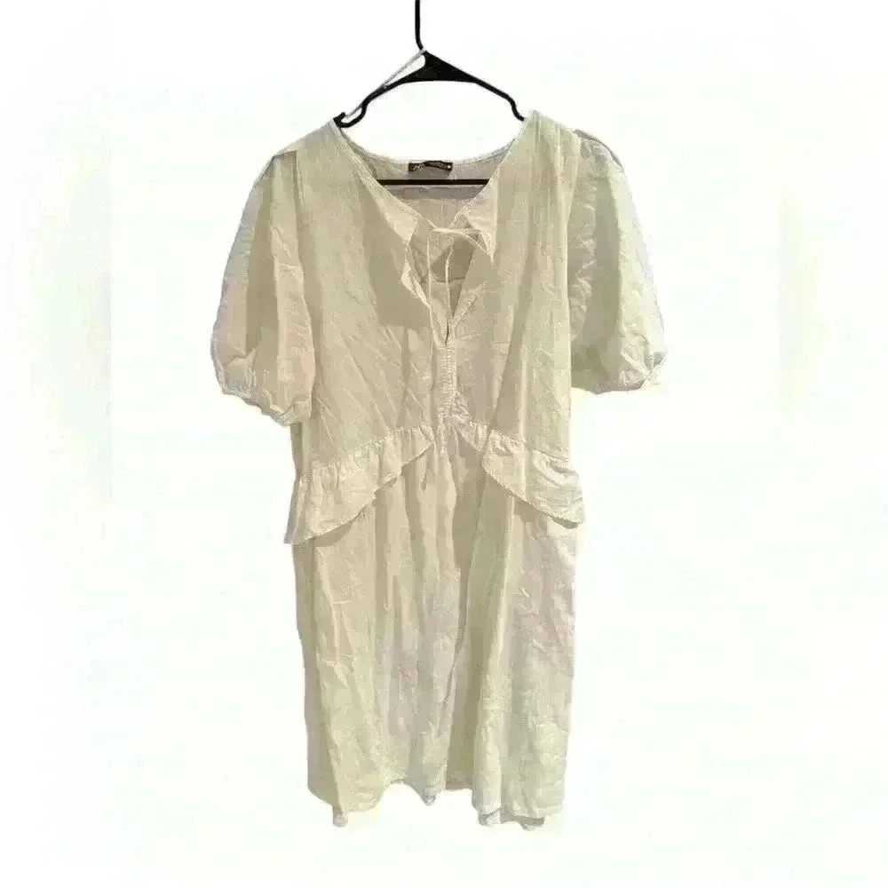 Zara White 100% Cotton Midi Dress Size Medium - Picture 3 of 5